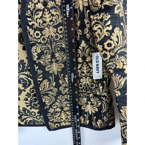OLD NAVY Black Gold Brocade Jacquard Collarless Jacket Blazer‎ Women Size M - Picture 8 of 15